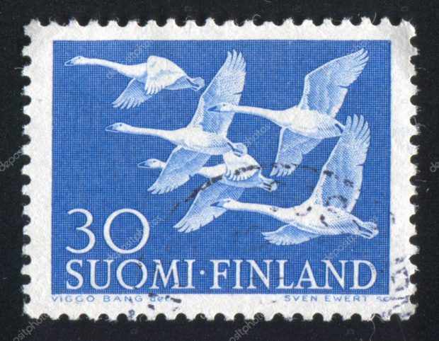 Лебедь на марке Финляндии